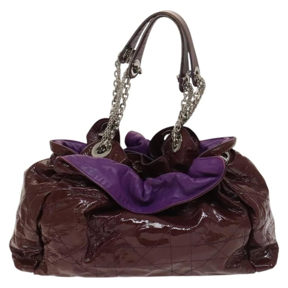 Christian Dior Canage Chain Tote Bag Patent leather Purple Silver Auth 128741 - Picture 3 of 16